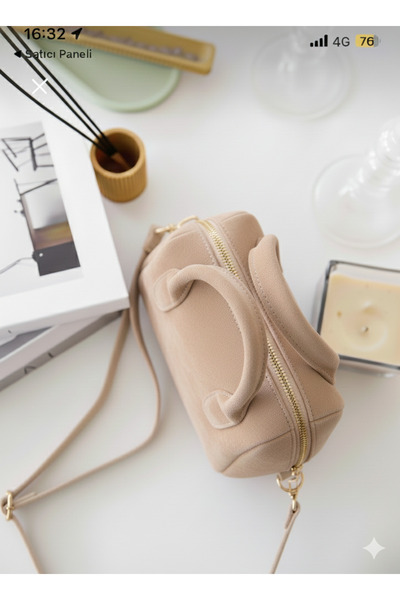 LİZZY BAG Suede Light Mink Mini Single Compartment Zippered Adjustable Strap ...