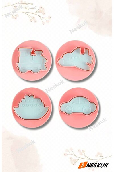 Neskuk 4-Piece Vehicle Cookie Cutter Set with Vehicle Figures, Push-Out Cutte...