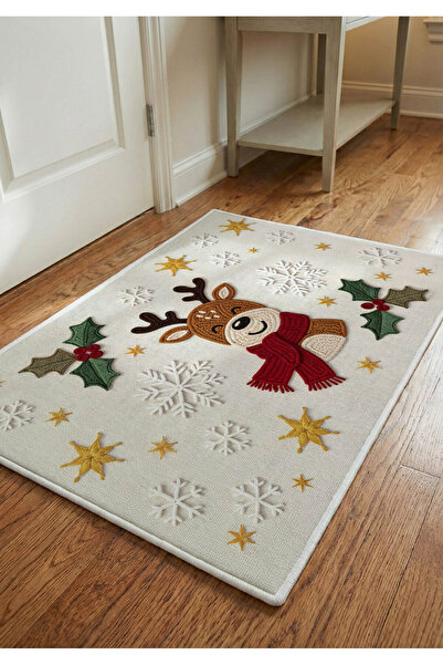 Artvibe Covoraș crem cu bază anti-alunecare, cu aspect de broderie tematică d...