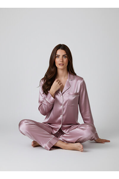 Serbella Pink Satin Long Sleeve Pajama Set