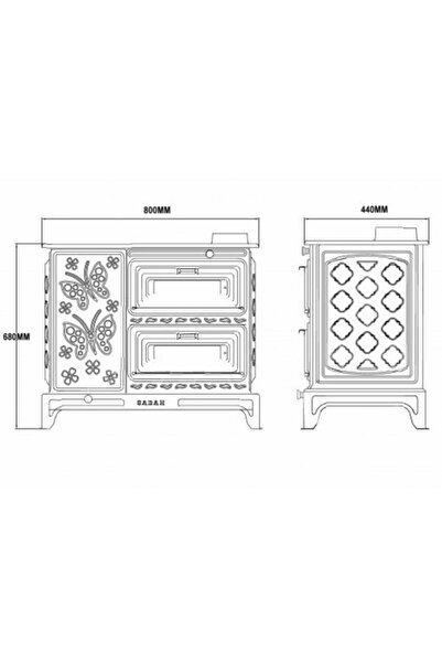 Sabah Çift Fırınlı Kuzine Soba Önden Delikli
