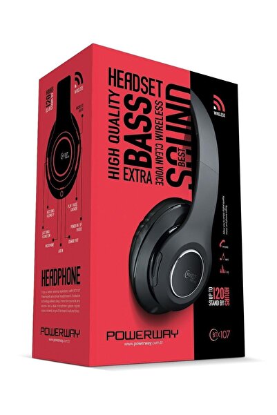 POWERWAY Btx107 Kulak Üstü Bluetooth Kulaklık Siyah Ios Android Uyumlu Aux Gi...