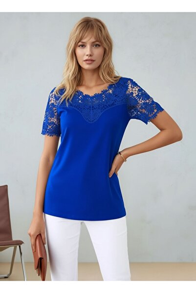 MAMAYAGA Γυναικεία λαιμόκοψη με δαντέλα με μισό μανίκι Sports Chic Plus Size ...