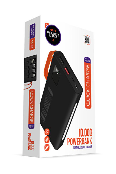POWERWAY 10.000 Mah Pd 22.5W Dahili Kablolu Hızlı Şarj Led Fener Gerçek 10.00...