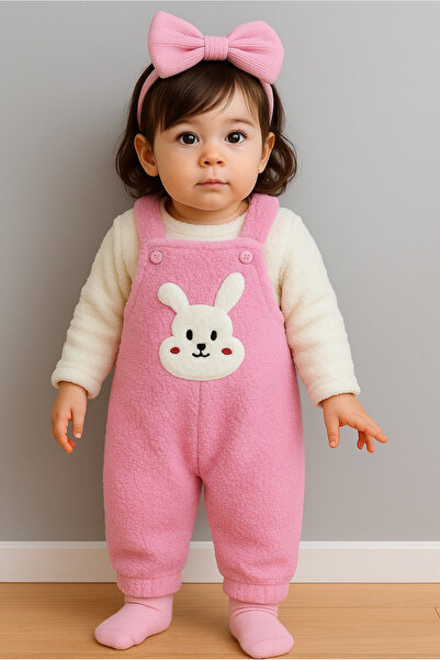 Bubito Teddy Bear Winter Plush Welsoft Baby Romper-Pink - Yellow