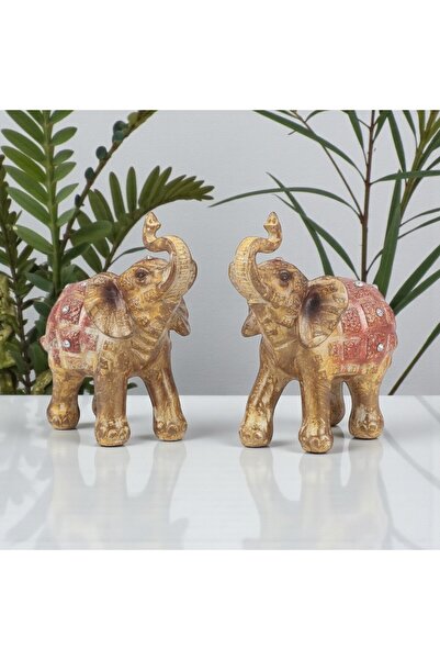 e-life shop Çiçek Nakış İşlemeli 2’li Fil Biblo Seti Heykel Dekoratif Ürün Vi...