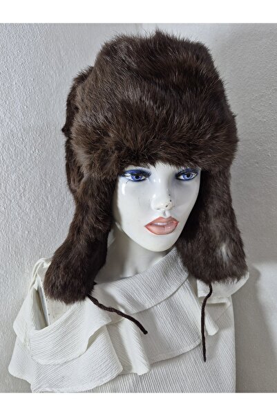 hoaryage Unisex Hakiki Vizon Deri Usanka Rus Kalpka Şapka