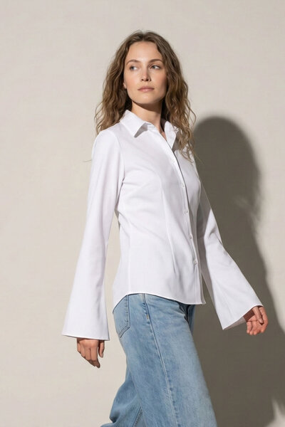 Şiir Tekstil Jalisco Women's Slim Fit Bell Sleeve Basic Shirt - White