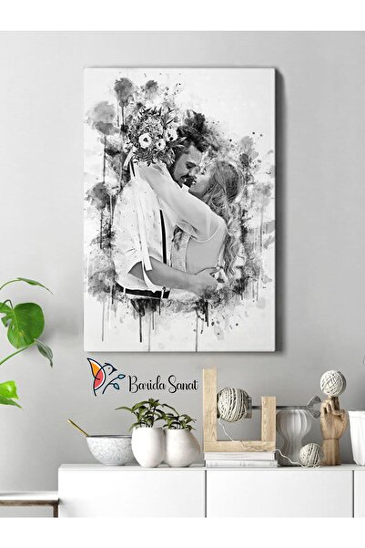 Barida Sanat Kişiye Özel Fotoğraflı Karakalem Efektli Kanvas Tablo