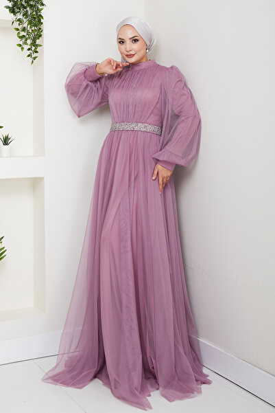FUVAL MODA Şık Taş Detay Büyük Beden Tesettür Abiye - Aliam
