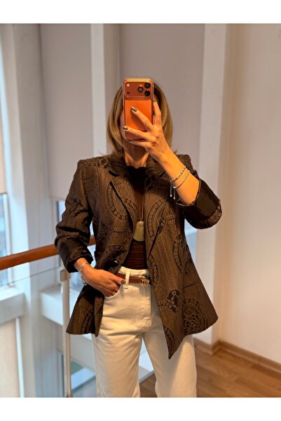Lueurboutique Limited Edition Dantel Detaylı Tasarım Acı Kahve Blazer Ceket