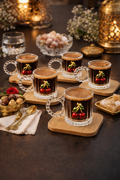 YzHome 6 Kişilik 12 Parça Bambu Tabaklı Cam Pinterest Kiraz Kahve Fincan Takı...