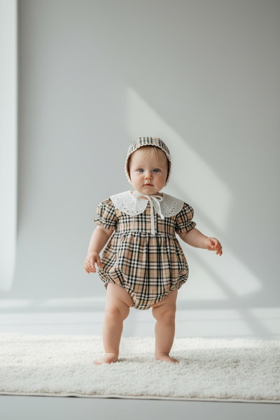 Mininaf Tanem Baby Checkered Ready Collar Romper Badi