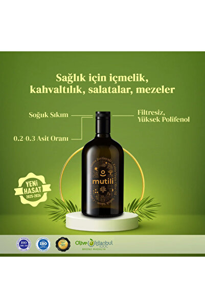 Mutili Erken Hasat Soğuk Sıkım Mut Zeytinyağı - 750 ml - Ekim Hasadı Filtresi...