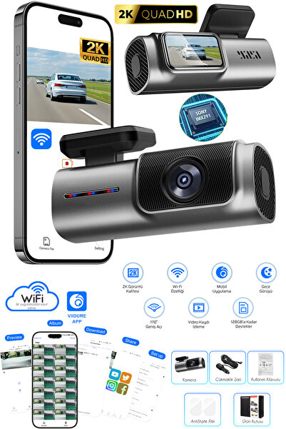 ADR Phone Accessories 2K Araç Kamerası WiFi Sony Sensör 170° Geniş Açı Gece G...