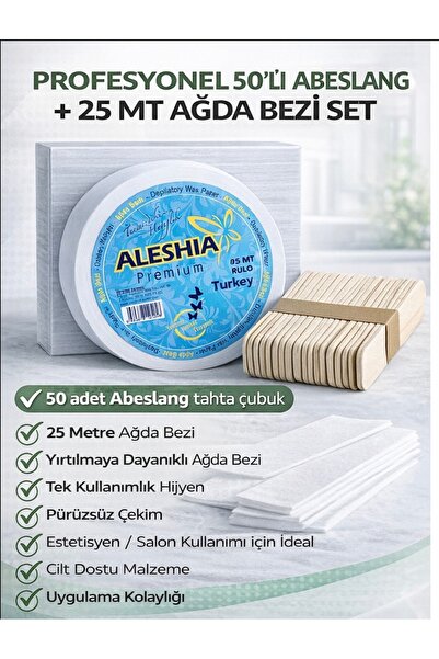 Owersea Profesyonel 50li Abeslang + 25 Metre Ağda Bezi Ağda Seti Epilasyon Be...