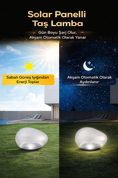 Weisre Solar Güneş Enerjili Bahçe Lambası | Taş Tasarım Dekoratif Dış Mekan Aydınlatma