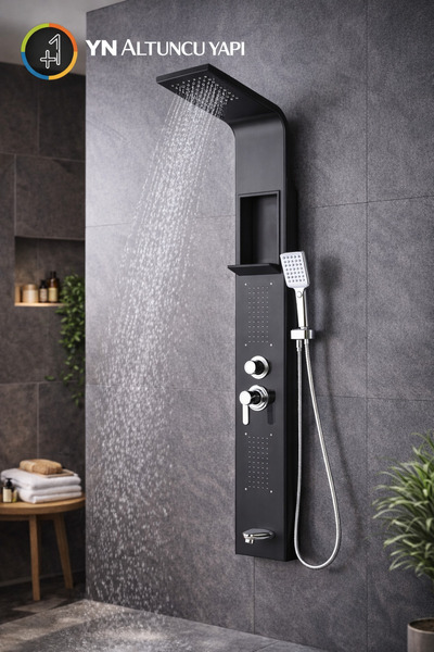 Newarc Domino Metalik Gri Duş Paneli- Tepe Duş + El Duşu/ Modern Banyo Tasarı...