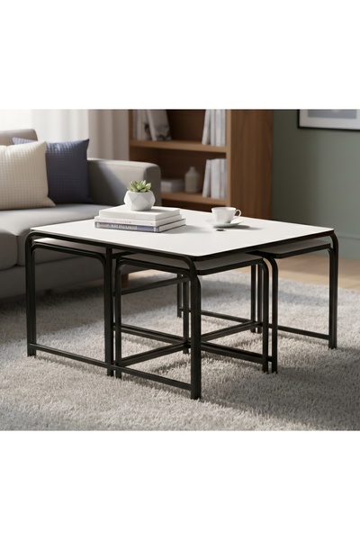 Nokta Sehpa Home 5Lİ DEMET 4+1 ORTA SEHPA siyah metal beyaz ahşap mdf