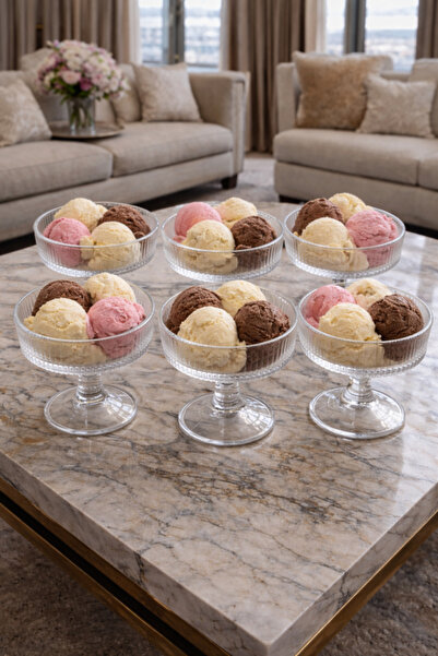 abenim Cam Dondurma ve Tatlı Kasesi 6’lı Set – Şık Ayaklı Servis Kasesi (Reçe...