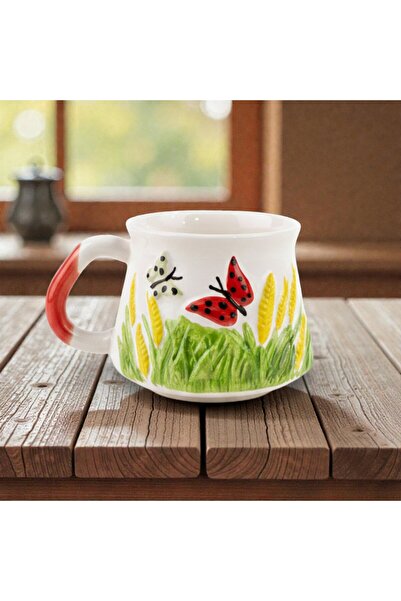 İlbay Çini Takı Embossed Butterfly Mug, Handcrafted Gift Ceramic Mug with Emb...