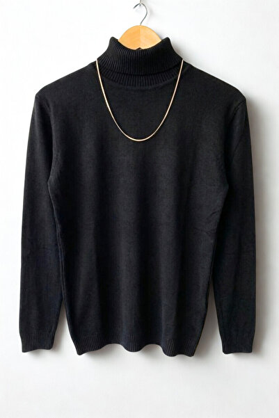 A&O Style Pánský černý rolák Slim Fit svetr s rolákem