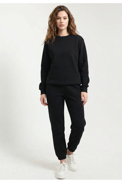 fh fashionhere Women's Soft Fleece Inside Crew Neck 3 Thread Sweatpants Set