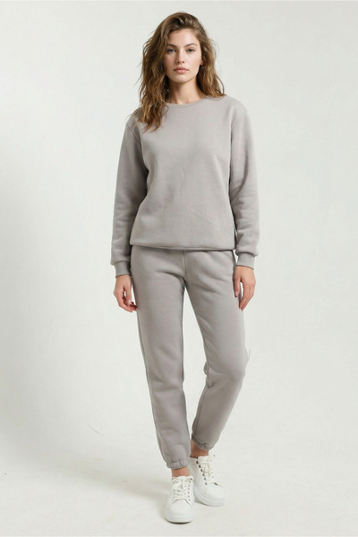 fh fashionhere Women's Soft Fleece Inside Crew Neck 3 Thread Sweatpants Set