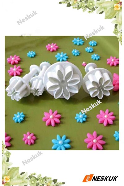 Neskuk 4 Farklı Boyutta Papatya Şekili Kesici , Basmalı Kesici , Fondan Kalıbı