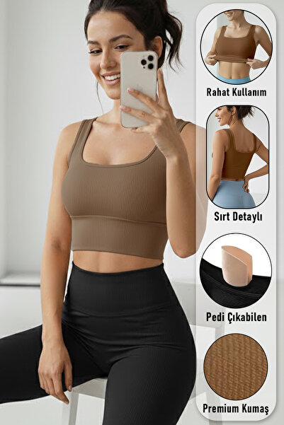 LoremLavida Crop Atlet Pedli Sports Bra Brown 100% Cotton