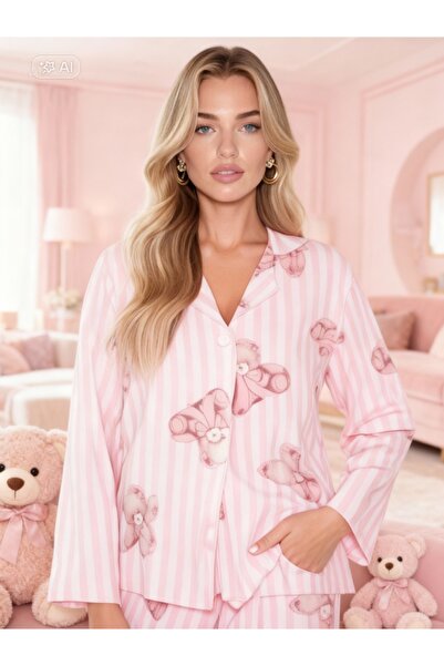 NiCe İç Giyim Σετ πιτζάμες από μαλακό σουέτ σε ροζ απόχρωση πούδρας με κρεμ ρ...