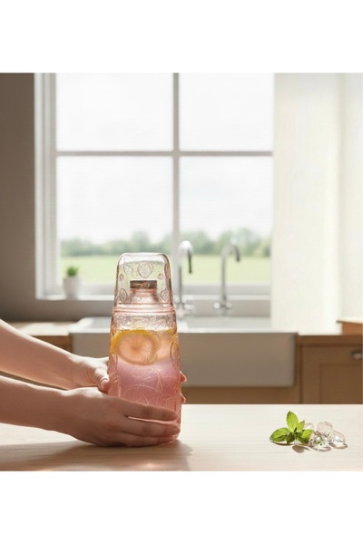 AENLINE HOME Desenli Cam Su Şişesi – Ters Kapaklı Cam Sürahi & Bardak Seti – ...