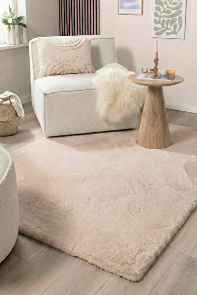 ECOSER Puffy Tavşan Tüyü Post Kaymaz Taban Yıkanabilir Vizon Peluş Halı Salon...