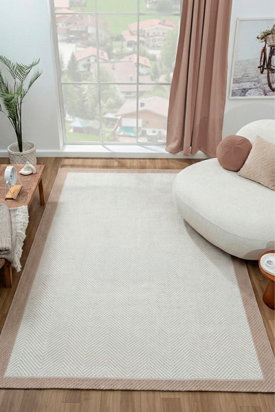 ECOSER Yıkanabilir Kaymaz Tabanlı Jut Eco Beyaz Vizon Sisal Halı Salon Halısı...