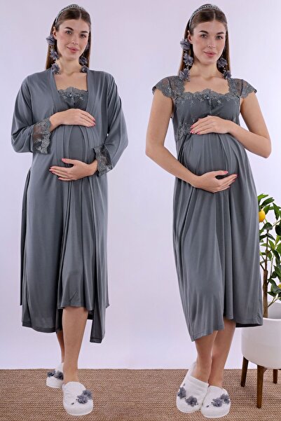 Effortt Set cămașă de noapte de maternitate cu halat afumat