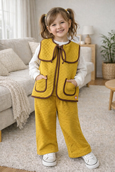 tubibebe Kontras Biyeli Kapitone Yelek ve Pantalon Takım