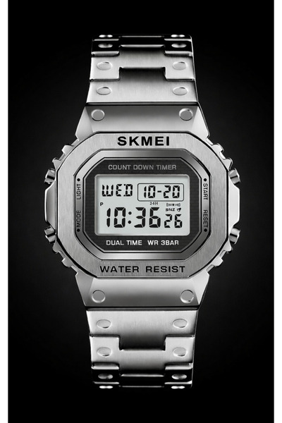 Skmei 1456 Retro Style Silver Color Digital Men's Wrist Watch