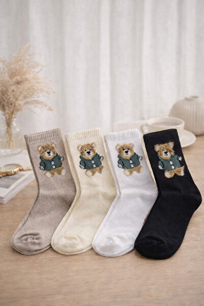 Özbican Tüllü Ayıcık Desenli Unisex Kolej Çorap