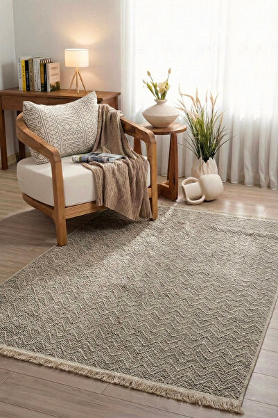 ECOSER Balık Sırtı Makinede Yıkanabilir Kaymaz Taban Vizon Jüt Kilim Salon Ha...