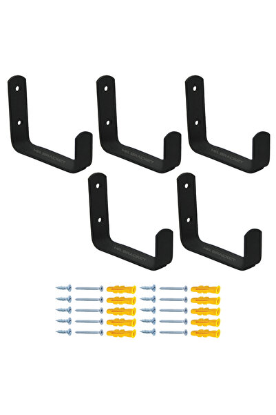 MR.BRACKET 5 ad. Texture Mat Siyah Çelik Uzun Duvar Askılığı 80mm - Portmanto...