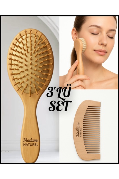 MadameNatural %100 DOĞAL 3`LÜ BAMBU + ŞİMŞİR + YÜZ FIRÇASI (AT KILLI)SETİ...