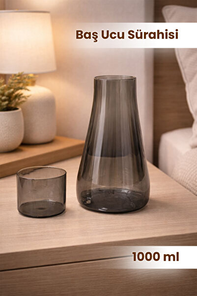 naturelove Borosilikat Cam Başucu Sürahisi 1000 ML Antrasit