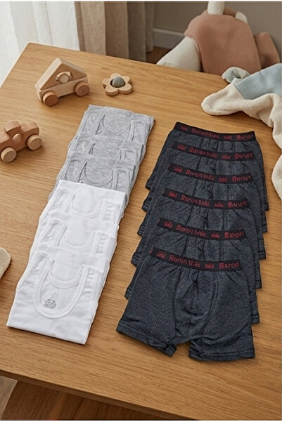 Pi Giyim Set de 12 tricouri și boxeri pentru băieți - 6 tricouri gri-albe, 6 ...