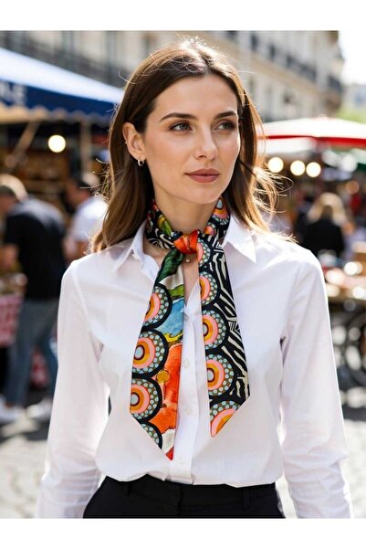 Nurcanilirboutique Eșarfă asimetrică din satin portocaliu de vară