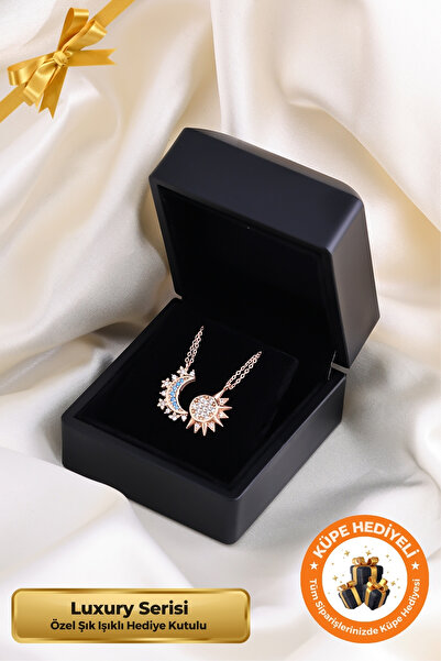 Lucente Jewellery Işıklı Hediye Kutulu Güneş ve Ay 925 Ayar Gümüş Kaplama Sev...
