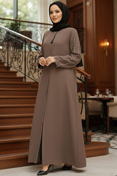 Neva Style Mink Hijab Abaya - Embroidered Sleeves, Model 2634V