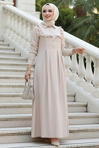 N.S NEVA STYLE فستان حجاب من فرو المنك بتفاصيل أزرار 7224V