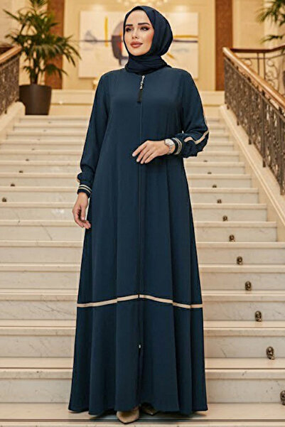 N.S NEVA STYLE Hijab cu fermoar albastru petrol Ferace 26212PM