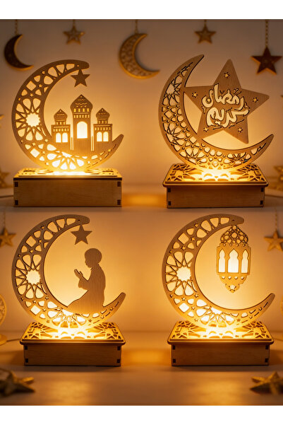 Yoawllty مصباح طاولة رمضاني، 4 مصابيح LED على شكل نجمة وقمر: أضواء رمضانية لت...
