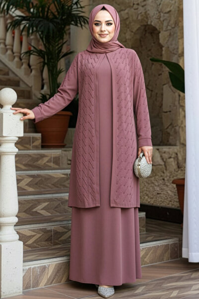 N.S NEVA STYLE Abaya Hijab Dusty Rose brodat cu margele 29120GK